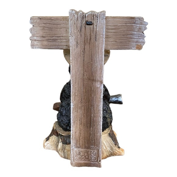 Grumpy Bear Figurine holding a gun wearing a hat under a GO AWAY sign - Picture 4 of 6